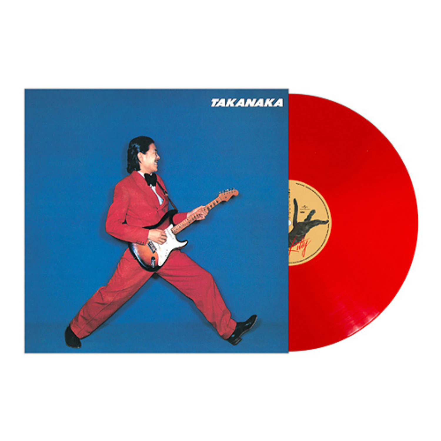 Takanaka album sleeve beside a clear red vinyl record